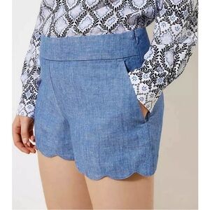Loft NWOT Riviera chambray scallop hem linen blend shorts